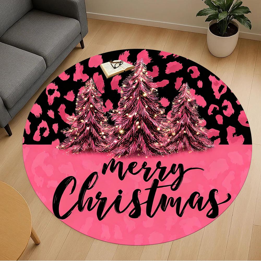 1PC Christmas tree leopard print Office Round Area Rug, Under Office Chairs Bedroom Living Room Home Decor, Carpet for Office -1110137