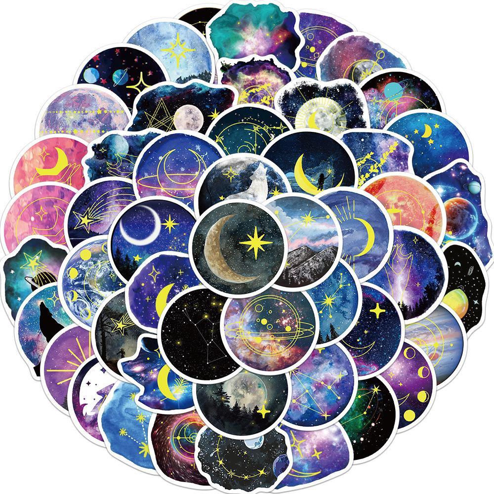 10/50pcs Beautiful Moon Planet Stickers Moonlight Starry Sky Galaxy Graffiti Stickers for DIY Luggage Laptop Skateboard Motorcycle Bicycle Sticker