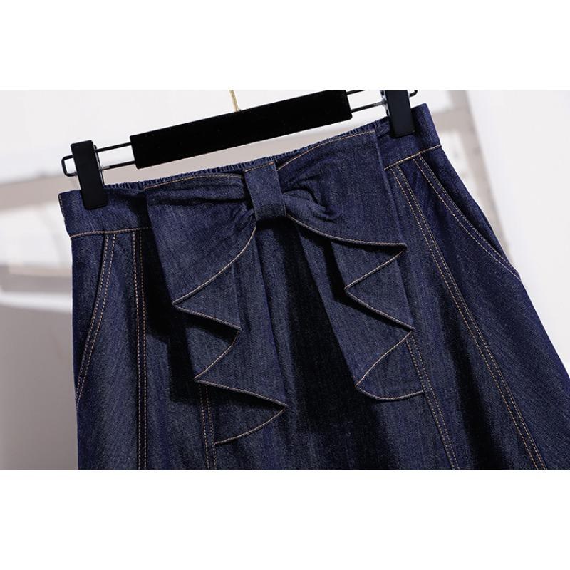 DIMANAF 2026 Summer Plus Size Women Skirts Elastic Waist Denim Blue Oversize Casual Lady Long Skirts Cotton Solid A-Line