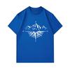 Men's 100% Cotton Crew Neck Short Sleeve T-Shirt, Mountain Compass Navigation Pattern Casual Breathable Tees for Outdoor Hiking Adventure Daily Wear