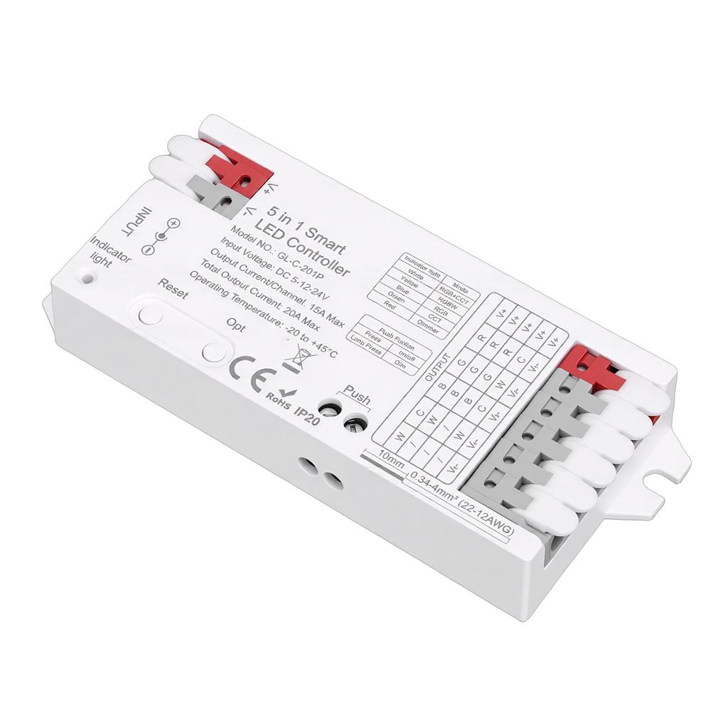 LED Light Controller Support for ZigBee3.0 Pro+ 5 In 1 Strip Light Controller RGBCCT RGBW RGB CCT Dimmer Mode 20A