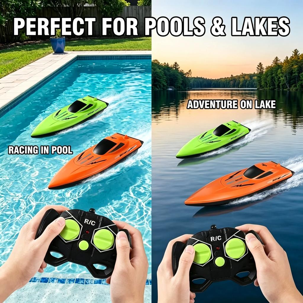 Remote Control Boat For Kids Waterproof Remote Control Toys Fast Remote Control Boat Lightweight Water Racer RC Boats Pool Toys