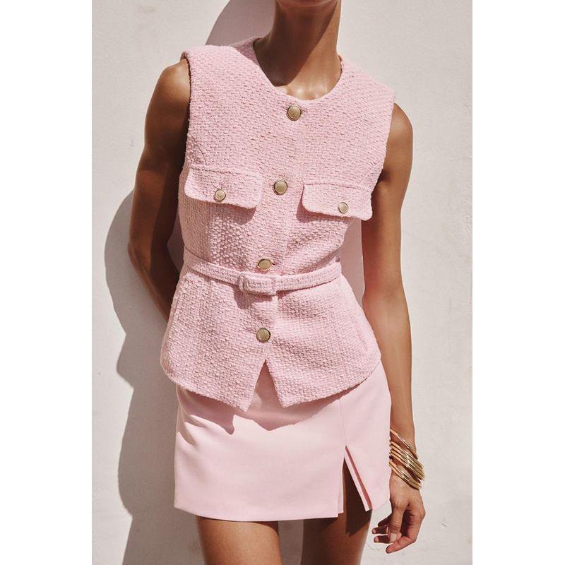 Spring and Summer New Women's Clothing Fashion Metal Clasp with Belt Punk Texture Vest Waistcoat 2132904