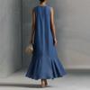 Women's Long Denim Dress Casual Loose Sleeveless V Neck Maxi Dress