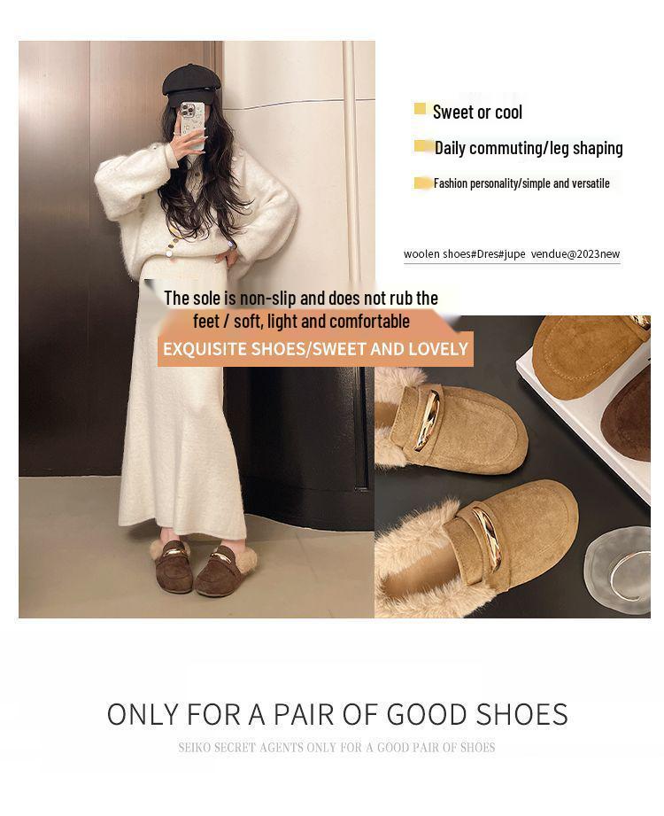 Birkenstock Women's Baotou Furry Slip-On Slippers - Autumn/Winter Style with Thick Sole and Height Increase