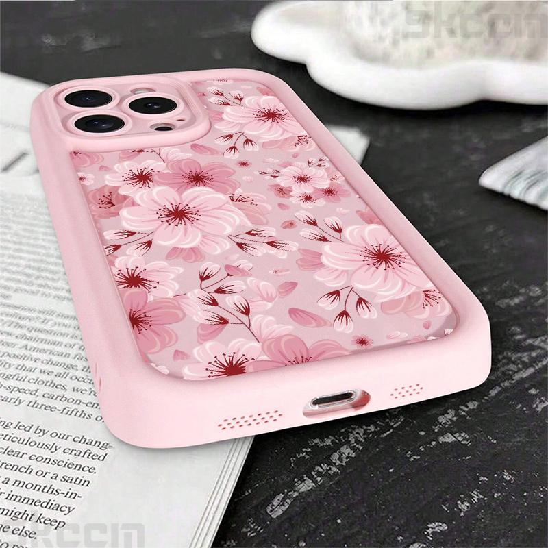 Pink Peach Flower Phone Case For iPhone 16 16E 15 14 13 12 11 Pro Max X XR XS Max 7 8 Plus Anti-Drop Silicone Soft Cover