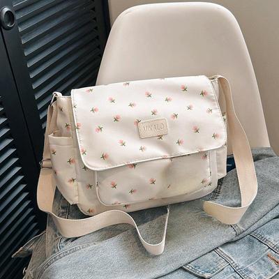 Dames Tas met Grote Capaciteit Bloemenpatroon Crossbody Schoudertas Canvas Reistas Winkeltas Student Schooltas