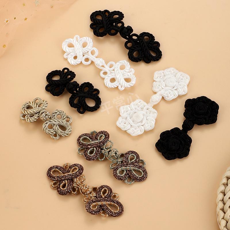 Chinese Style Handmade Woven Gold & Silver Thread Frog Buttons for Qipao Hanfu Tang Suit