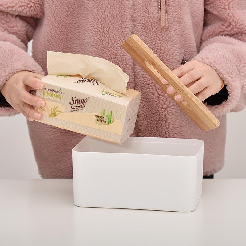 Nordic Bamboo Cover Tissue Box for Bedroom, Living Room, Hotel - Creative Desktop Napkin Storage with LOGO