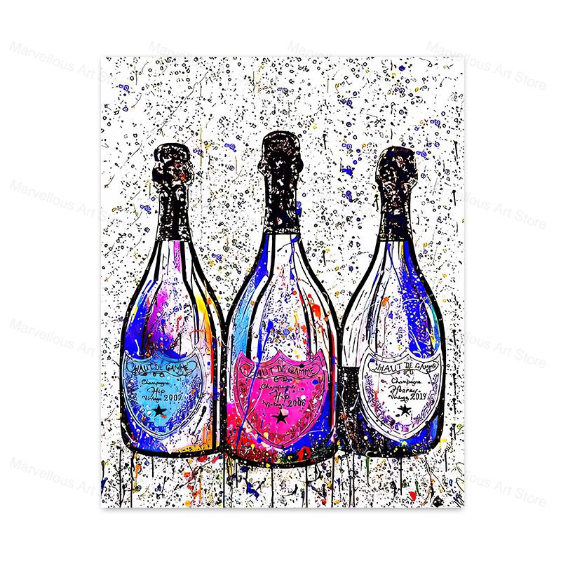 Colorful Champagne Bottle Canvas Painting Modern Graffiti Pop Art Posters and Print Wall Cuadros for Living Room Home Decor