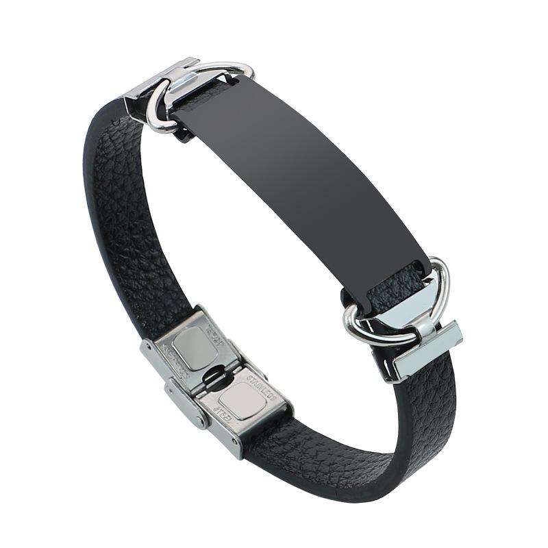 Personalisierter Text Name Gravur Logo Lederarmband anpassen Edelstahlarmbänder Für Damen Herren