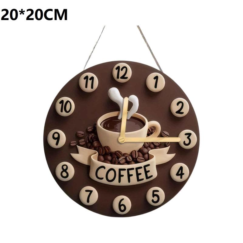 Frisch Gebrühter Schoko-Kaffee Dekorative Wanddekoration Runde Uhr Kreatives Holz-Kaffeetassen-Schild 2D Wanddekoration