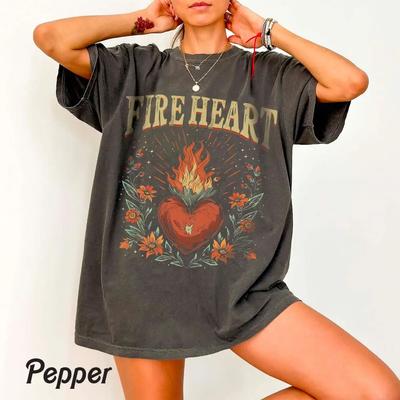 Women Vintage Dark Academic Shirt Throne of Glass Fireheart Print TShirt Fashion Streetwear Casual Loose Fit Tee Streetwear