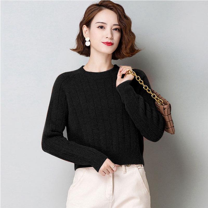 

Женский вязаный свитер петит с высокой талией - Мода осень/зима: Показывает выше, Свободный крой XL (Recommended for 120-130 jin) чёрный