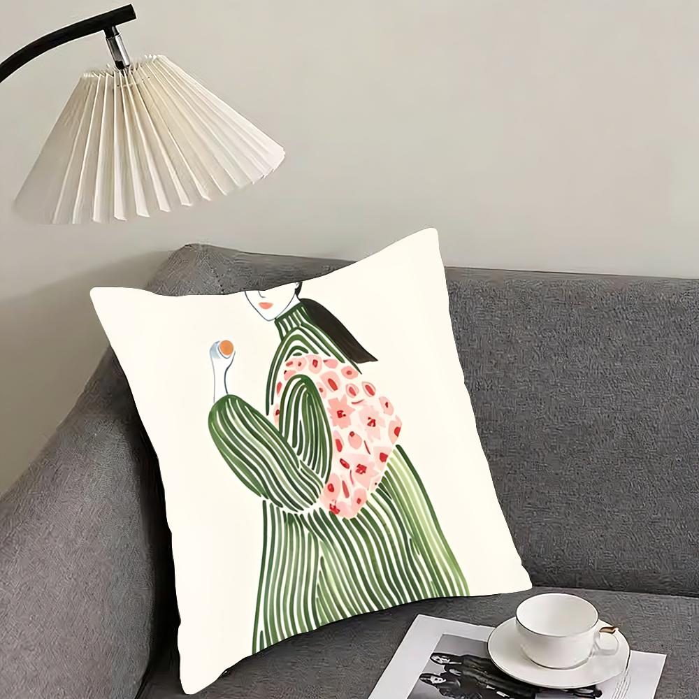Abstract Figure Lines Girl Sofia Cushion Cover Reversible Plush Pillow Cover – For car, sofa, bedroom, perfect as a gift.