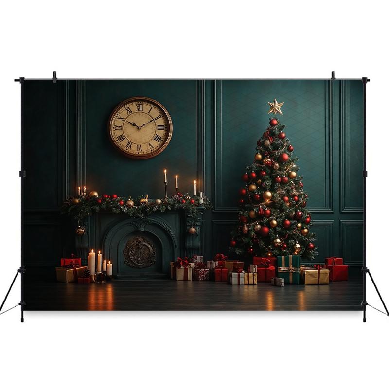 Mocsicka Christmas Photography Background Home Xmas Tree Dark Green Wall Decorations New Year Party Photo Backdrop Studio Banner
