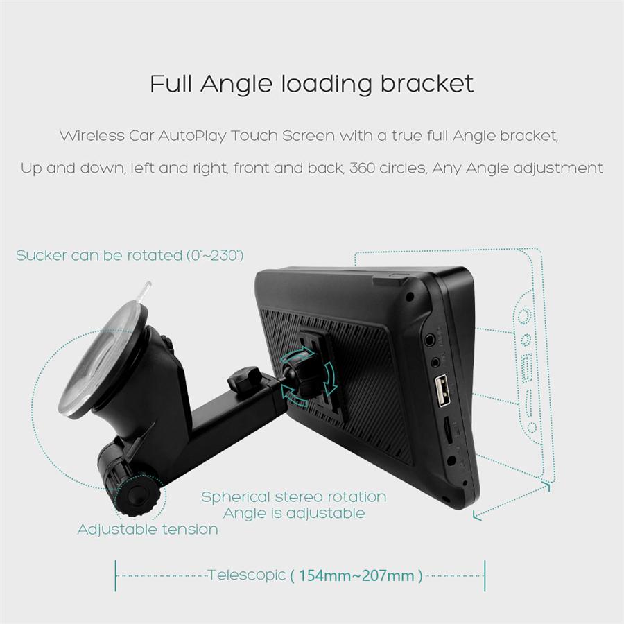 7 Inch For Wireless Carplay Android Auto Monitor Portable Screen Bluetooth Mirro