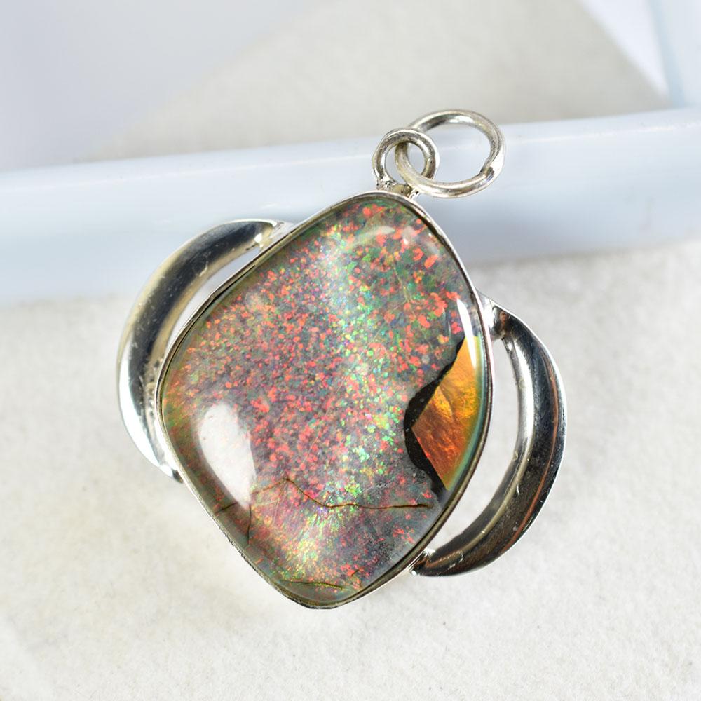 Natural Opal Pendant Multi-Color Fancy 35 ct 925 Sterling Silver October Birthday Birthstone