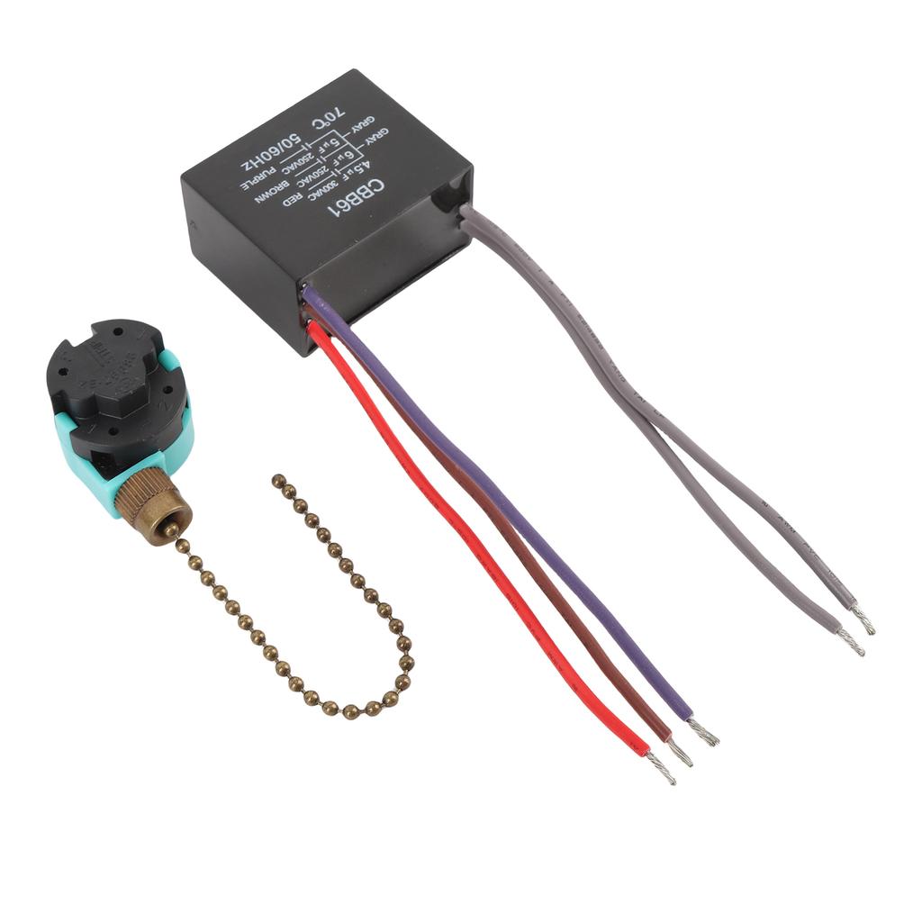 3 Speed 4 Wire Ceiling Fan Pull Chain Switch 4.5uf 6uf 5uf 5 Wire CBB61 Capacitor for Fan Light Control