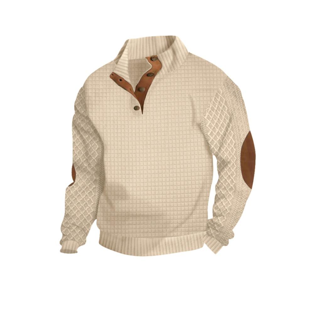 Autumn and Winter Men's New Square Grid Men's Stand Up Collar Single Breasted Casual Long Sleeved Sweatshirt