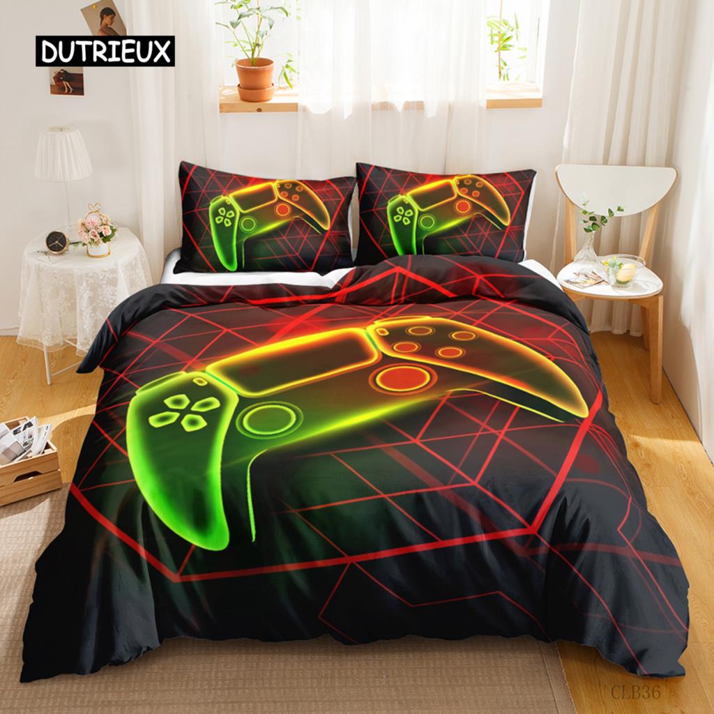 

Games Bed Cover Kit Gradient Gaming Comforter Cover for Kids Teen Gamepad Bedspread Cover Neon Games Heavy-duty Polyester Qulit Cover EU single(135x200cm)