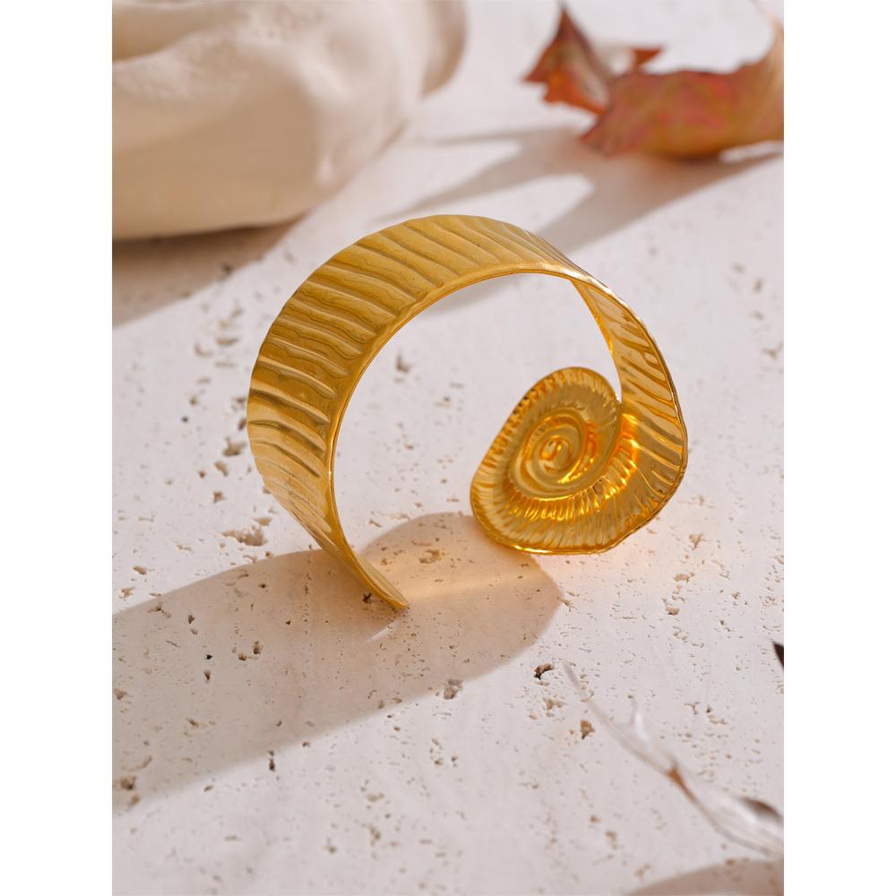 Yhpup Ocean Series Big OPen Bracelet Bangle 18k Gold PVD Plated Waterproof Fashion Statement Jewelry for Women Holiday Accessory