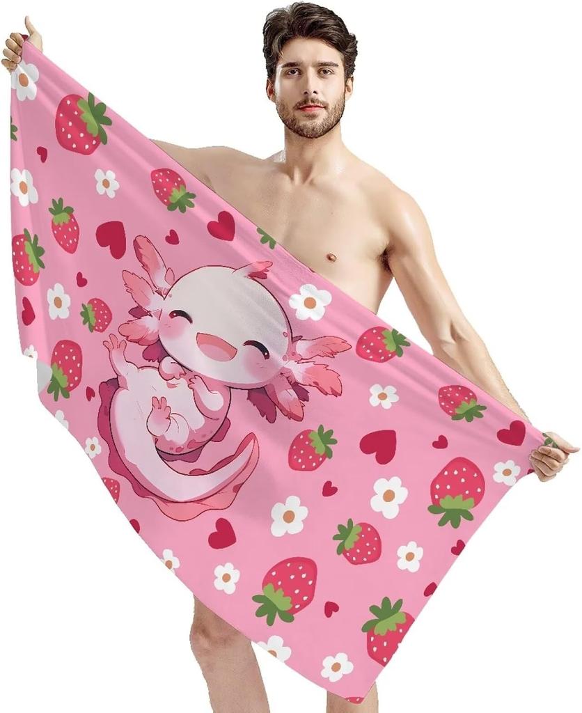 Cute Axolotl Strawberry Beach Towel for Family stuff friend Gifts Quick-Dry For Bath Yoga Tourism Beach GYM Camping Swimming