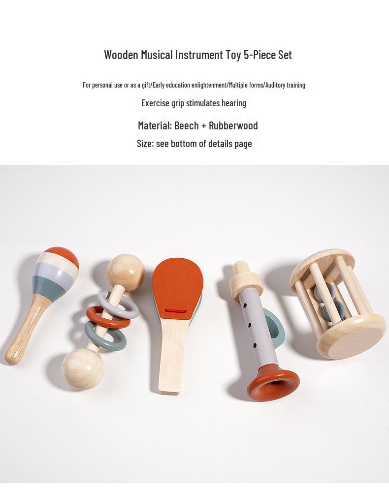 Orff Wooden Baby Rattle Bell - Infant Early Education & Soothing Crib Toy