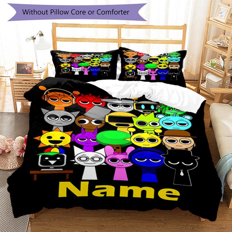 3pcs Custom Name Sprunki Bedding Set Duvet Cover Closure Includes 1 Duvet Cover & 2 Pillowcases, Soft and Comfortable for All Seasons.