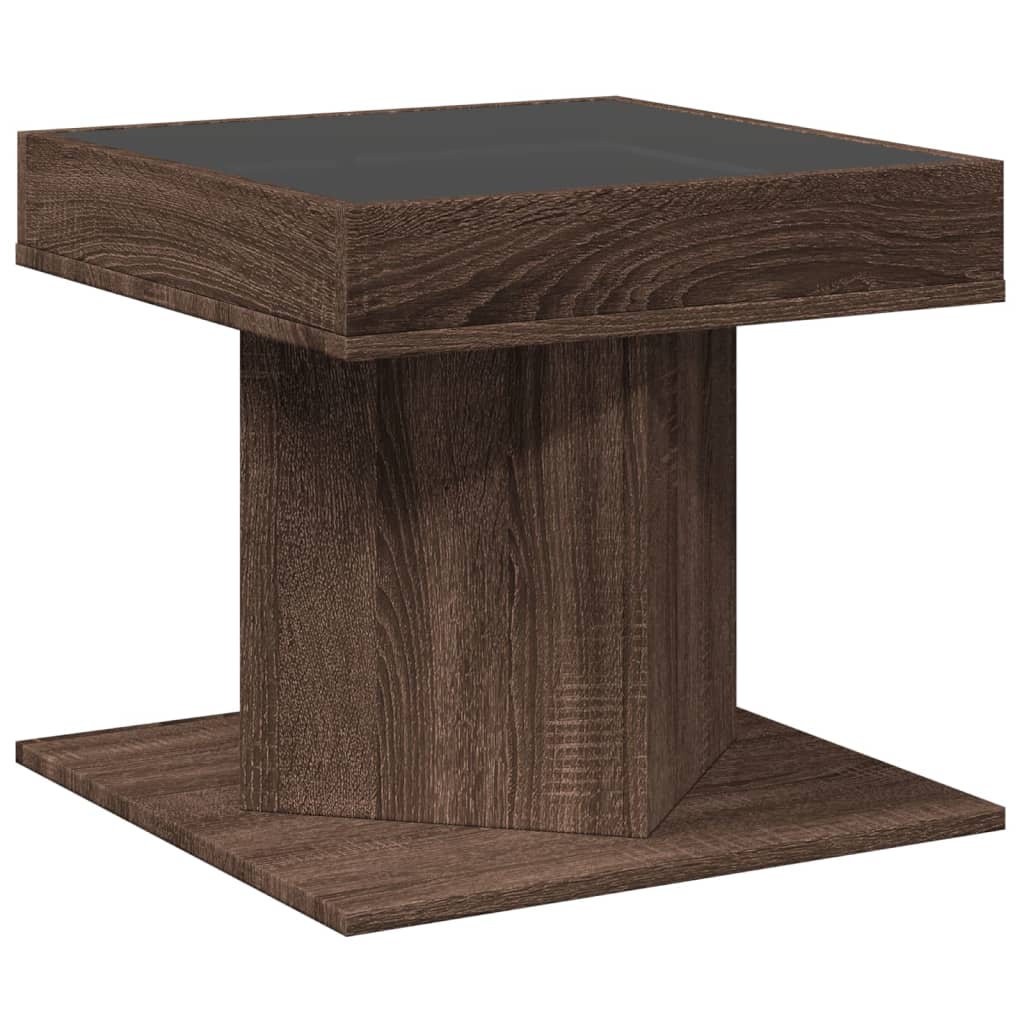 LED Coffee Table Brown Oak Effect 50x50x45 cm Wood Based Material