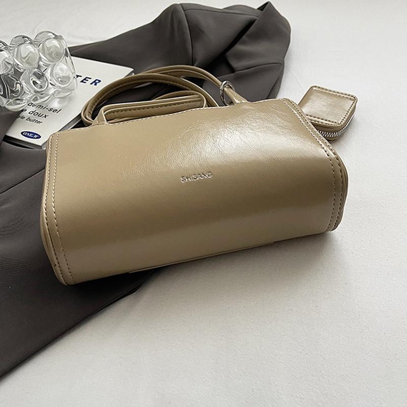 Women Fashion PU Leather Pillow Top Handle Shoulder Bags Retro Solid Color Underarm Bags With Small Purse Female Handbags ARI