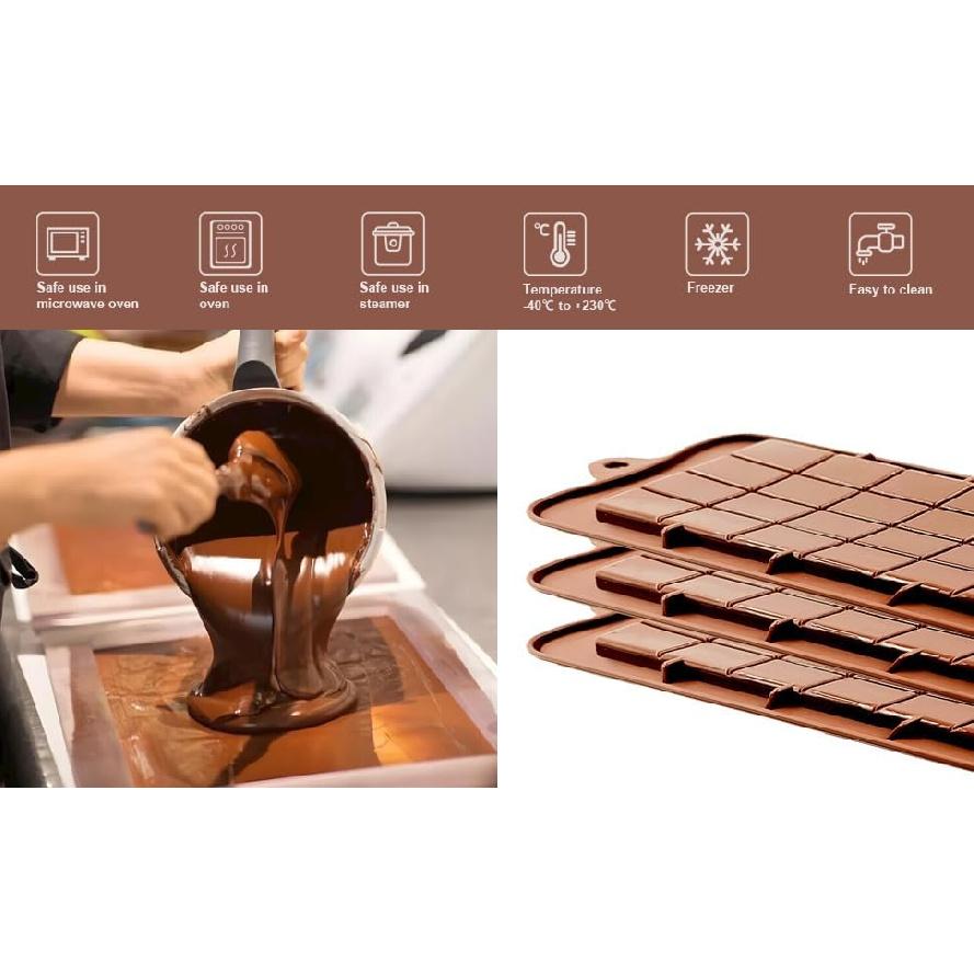 Silicone Break-Apart Chocolate, Food Grade Non-Stick Protein and Energy Bar Mold (Chocolate Bar Mold Set of 4)
