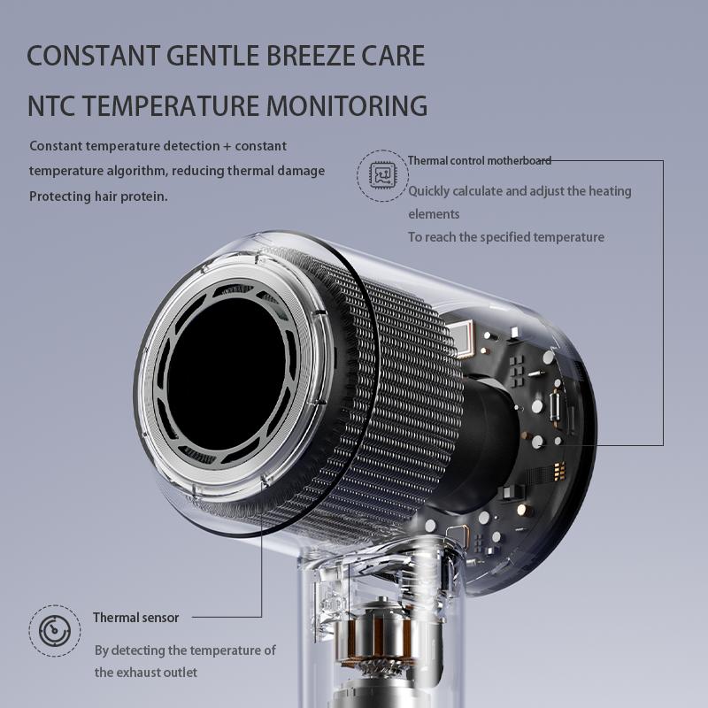 1500W 110000 RPM High Speed Hair Dryer 25m/s Strong Wind LED Display NTC Constant Temp 12+1 Gears Hot Cold Cycle Overheat Protection Home Salon