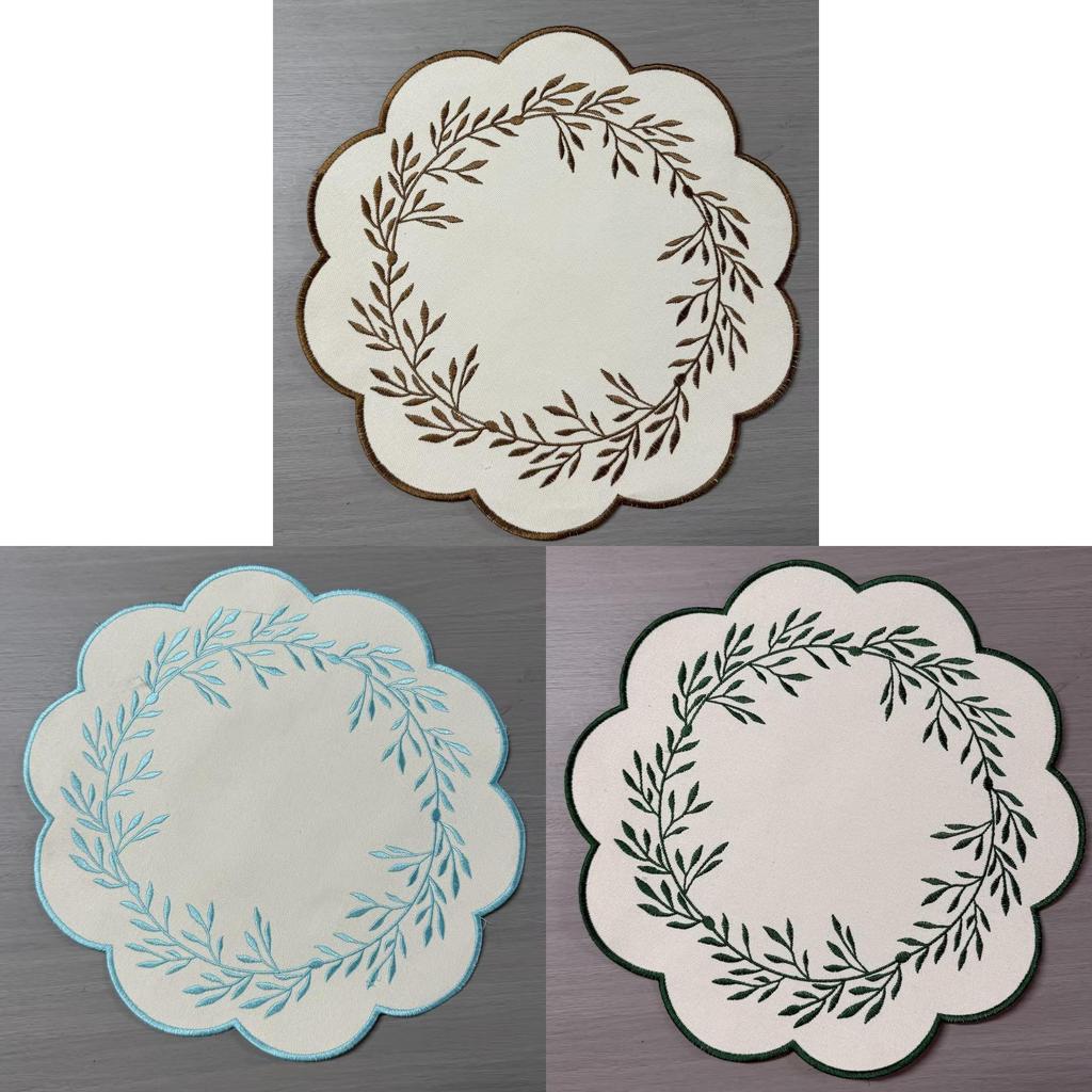Canvas Embroidered Floral Table Mat With Heatresistant Thick Durable Material For Home Dining