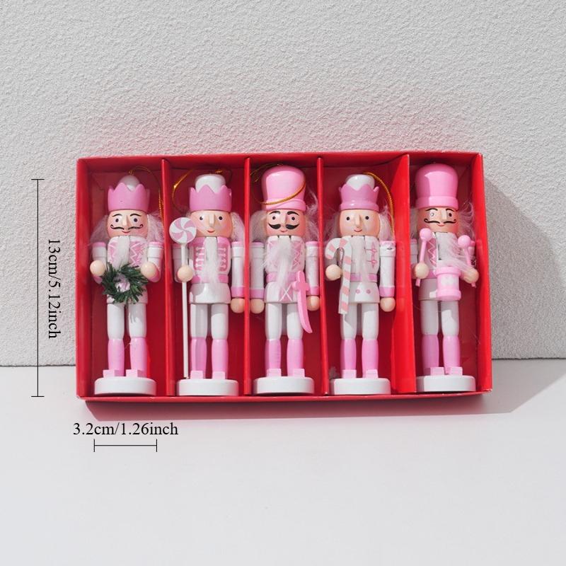 

5PC Pink Standing Nutcracker Doll Pendant Set Christmas Pendant Decoration Craftsmanship