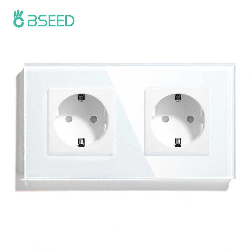 BSEED Single EU Socket Double Power Outlets Triple Electric Sockets Crystal Glass Wall Sockets White Black Gold Gray 16A