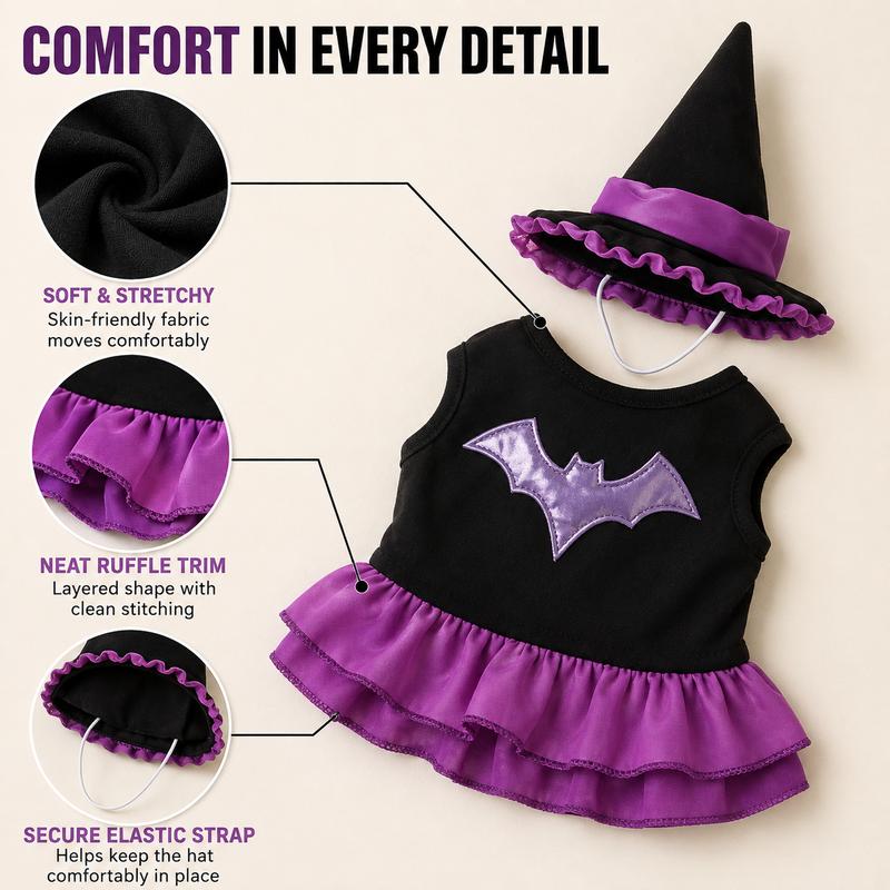 Pet Witch Halloween Costume Dog Cat Witch Bat Pumpkin Cosplay Outfit Holiday Party Fancy Dress‑Up Clothes For Cute Puppy Kitten