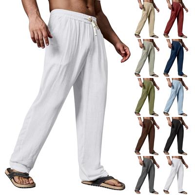 Men's Summer Drawstring Casual Pants Men's Breathable Cotton Linen Pants