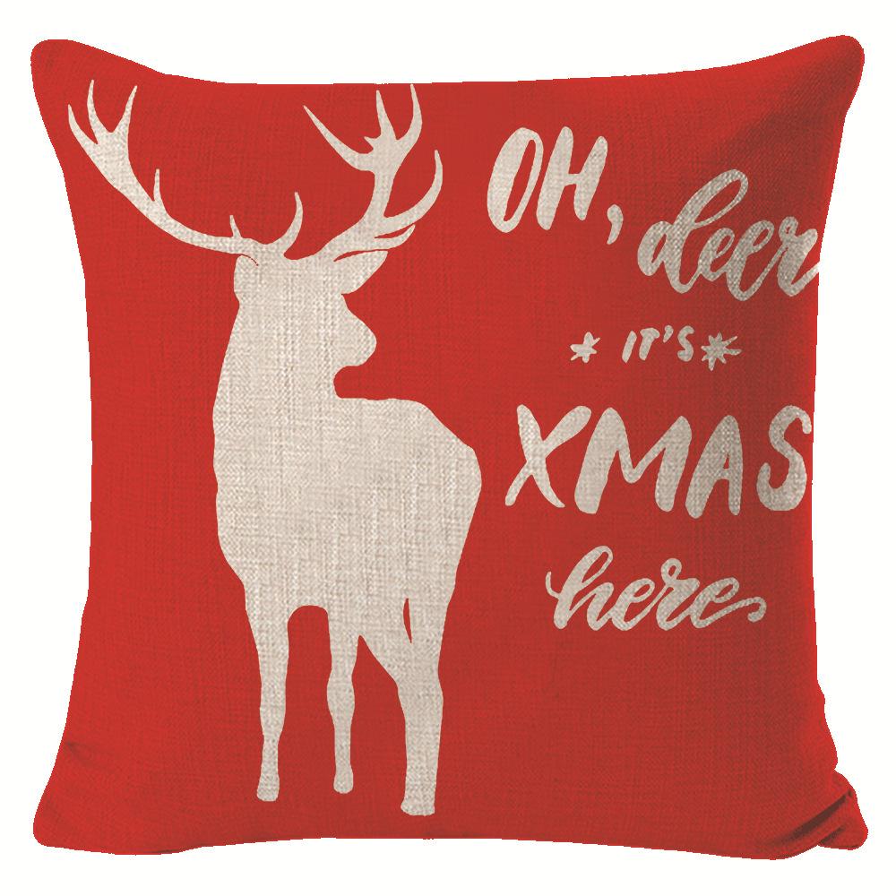 New Christmas Pillow Cover Elk Linen Print Pillow Cushion Cover Sofa Decorative Cushion