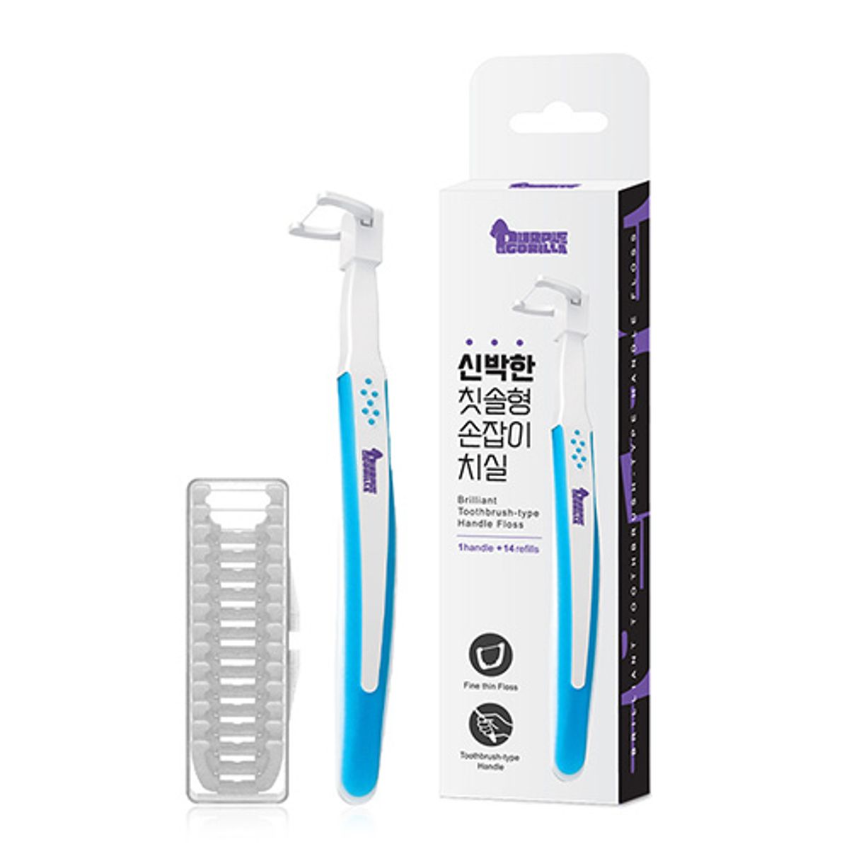 Innovative Toothbrush-Shaped Handle Toothbrush-Shaped Dental Floss 1-Year Set (1 Blue Dental Floss + 364 Refill Heads)