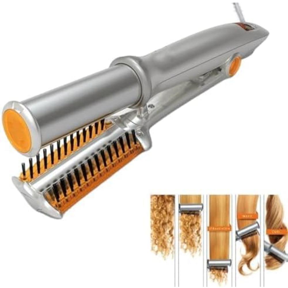 Rotating Curling Iron Fast Heat Hair Straightener Curler, 3-Temp Adjustable Curling Wand for All Hair Types Travel Styling Tool