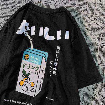 Niedliches japanisches Katzenmuster Übergroßes T-Shirt Herren Damen Kurzarm Locker Lässig T-Shirt Streetwear Oberteile Baumwolle Harajuku Kleidung