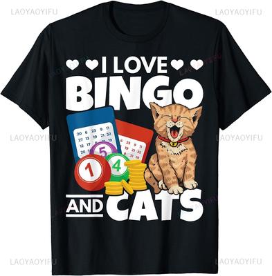Kattenliefhebbers Ik hou van Bingo en Kat Gokken Unisex Kleding Bingo Spelers Mode Bingo Esthetische T-shirts Klassieke Vintage Kleding