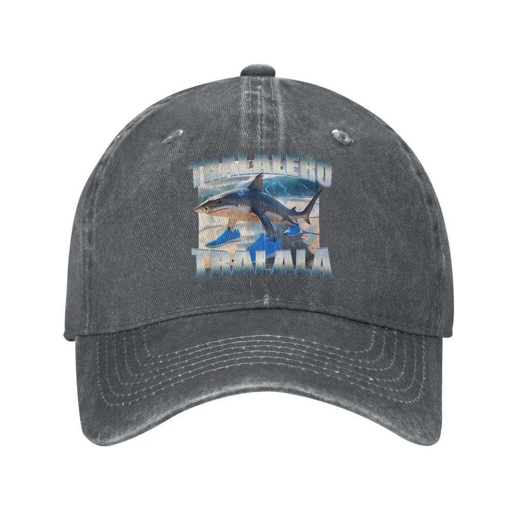 Tralalero Tralala Funny Shark Meme Sun Baseball Cap Distressed Denim Italian Brainrot Memes Sun Cap Unisex Summer Caps Hat