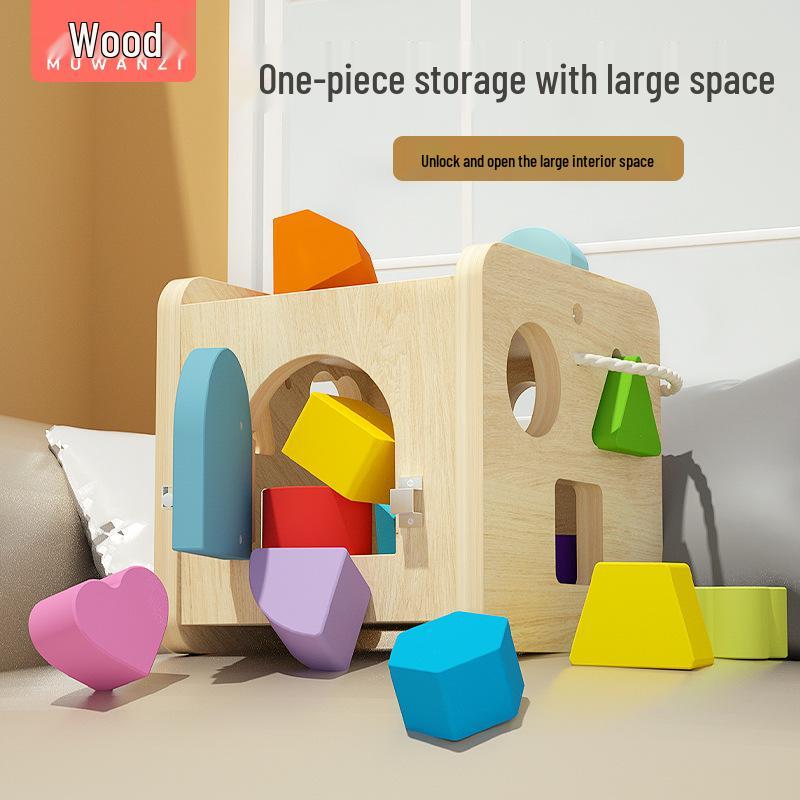 Multifunctional Wooden Shape Sorting Cube - Early Education Toy for Preschoolers