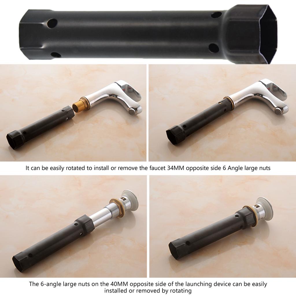 204mm Tubular Box Wrench M34-40 Dual Socket Wrench Carbon Steel Tool for Plumbing and Home Repairs Tap Tool Basin Wrench