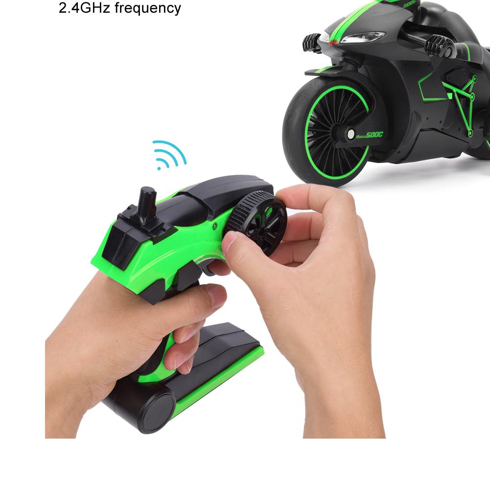 Motocicletă electrică RC cu telecomandă cu 4 canale 2,4 GHz, model jucărie cu verde deschis