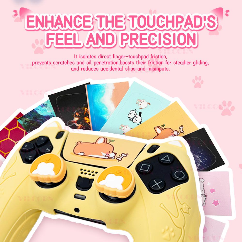 Silikonhülle Set für PS5 Controller Rutschfest Staubdicht Schutzhülle Abdeckung mit Daumengriffkappen Controller Skin Katzenpfote Aufkleber
