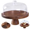 12 inch acrylic cover solid wood Cake Stand with feet round snack display plate can hold dessert  cheese plate  Brown