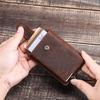 Black Angel FRID Vintage Crazy Horse Leather Automatic Card Holder with Buckle - Genuine Leather Wallet.